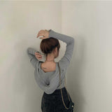 Vネックリブニットフーディー