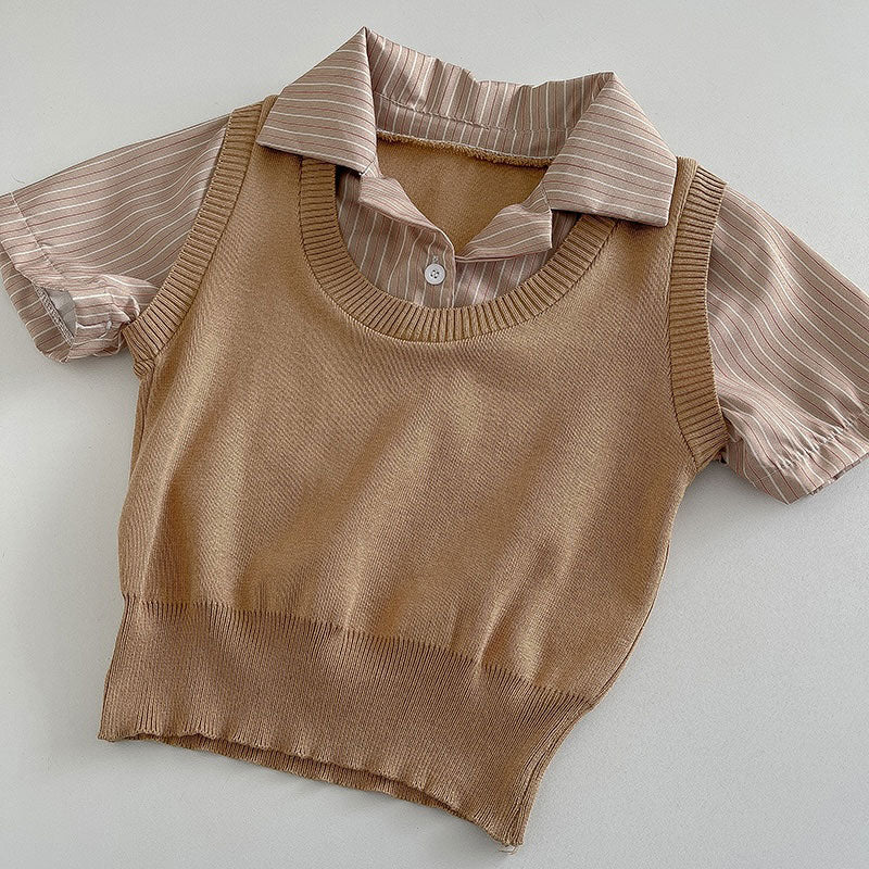 レイヤードベストシャツトップス