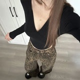 ワイドフィットレオパードデニム