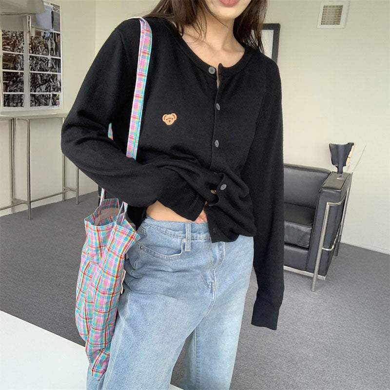 ベア刺繍カラーカーディガン