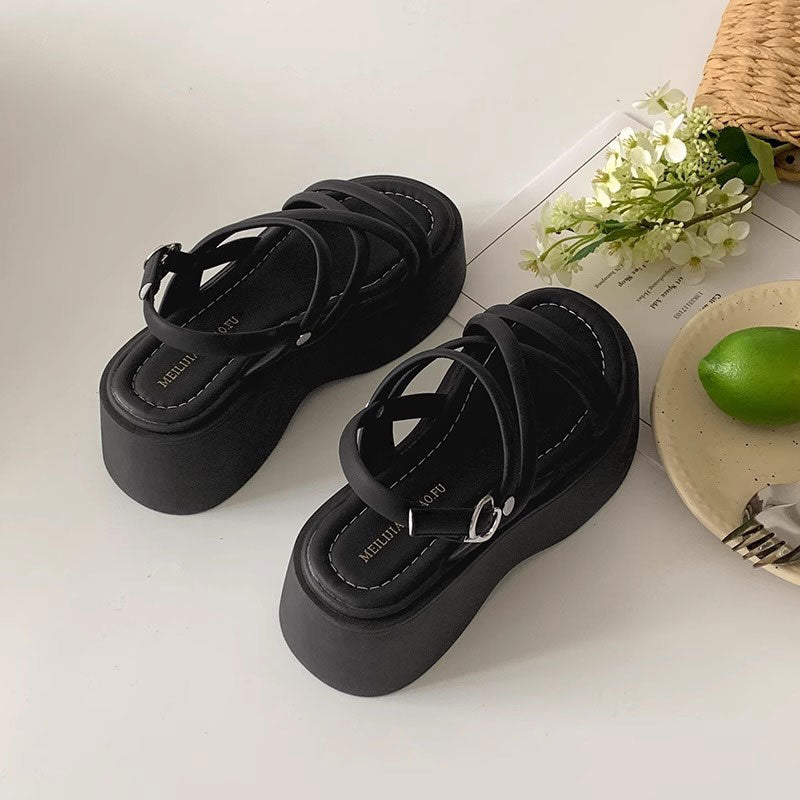 スリムクロスベルトハイソールサンダル