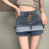 レースアップウエスタンデニムスカート