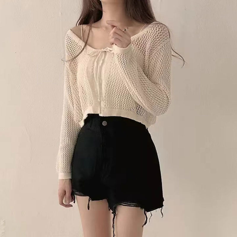 メッシュリボンボレロカーディガン