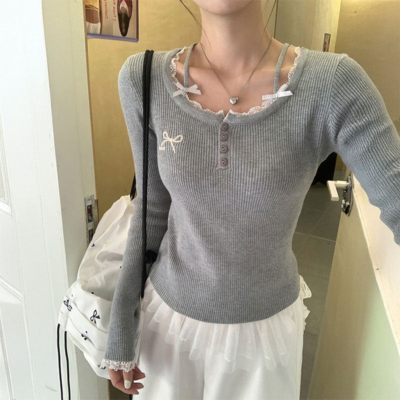 レイヤードストラップリボンロンT