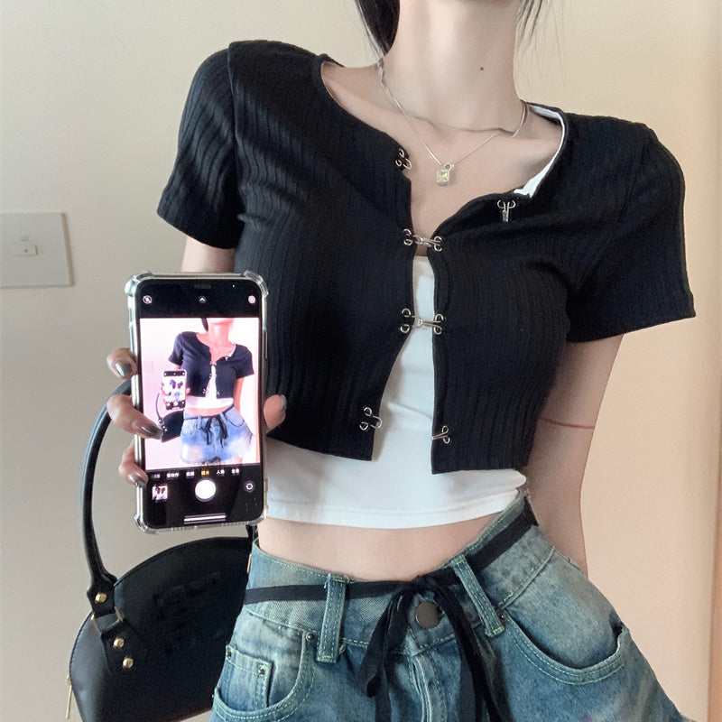 半袖ホックショートカーディガン