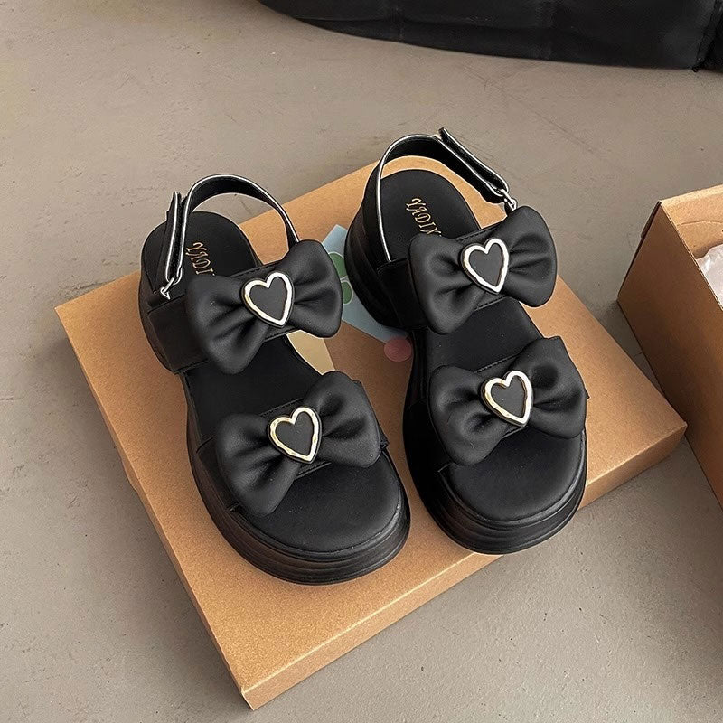 厚底ハートリボンベルトサンダル
