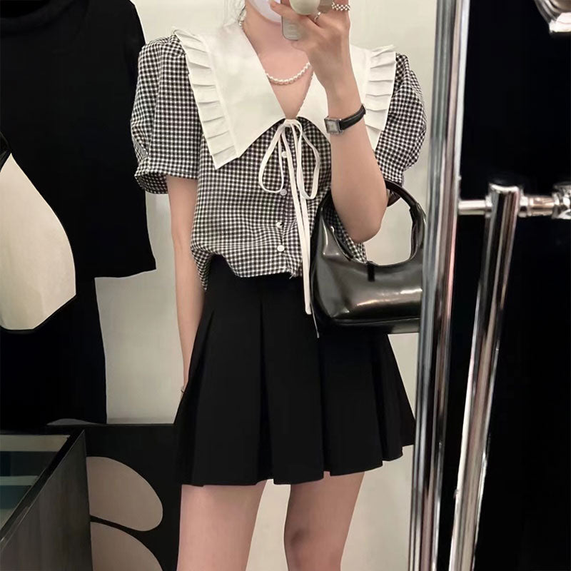 ロイヤルカラーギンガムブラウス