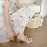 ビジューリボンミュールサンダル