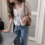 ホワイトリネンパフブラウス