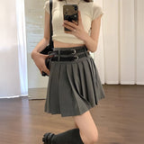 ダブルベルトミディアムプリーツスカート