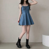 シャーリングデニムキャミソールワンピース