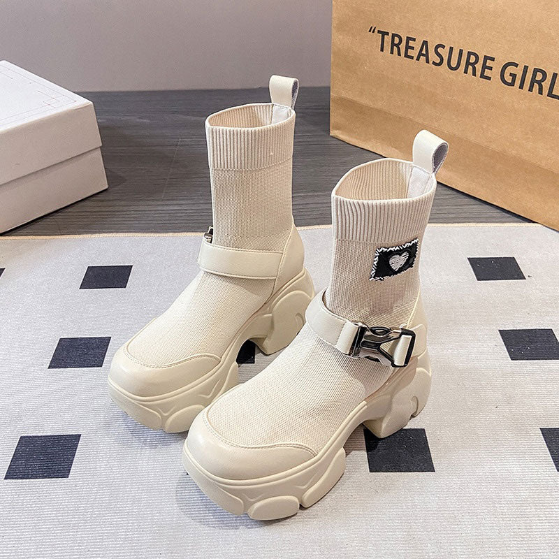 サイドバックルソックスブーツ