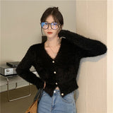 金ボタンモヘアカーディガン