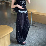 フリルリボンパターンジャージパンツ