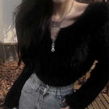 クロップドシャギージップカーディガン