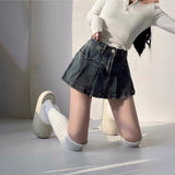 プリーツデニムスカートパンツ