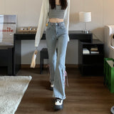 ピンクレースアップフレアデニム