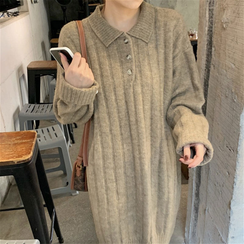 ポロリブニットワンピース