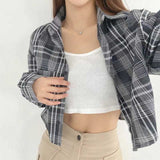 チェックカジュアルクロップドシャツ