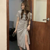 スリットギャザーシャツワンピース