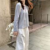 フレンチカラーボタンネックロンT