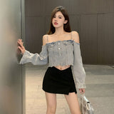 チェーンショルダーデニムトップス