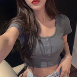 ボタンネックミニTシャツ