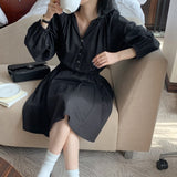 ノーカラーシャツワンピース