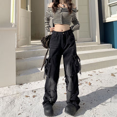 フリンジウォッシュデザインカーゴデニム