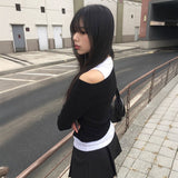 オフショルダーシャツレイヤードトップス