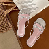 ビジューリボンミュールサンダル