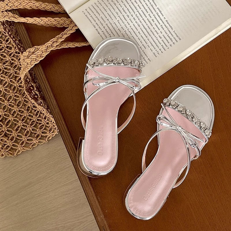 ビジューリボンミュールサンダル