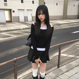 オフショルダーシャツレイヤードトップス