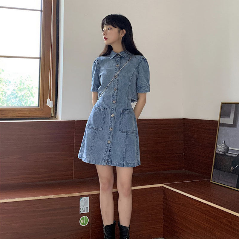 バックオープンデニムワンピース