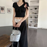 レースリボンクロップドトップス