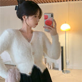 金ボタンモヘアカーディガン