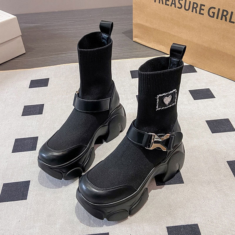 サイドバックルソックスブーツ