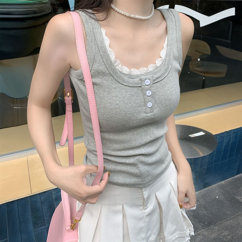 レイヤードボタンネックタンクトップ