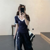 VネックトラックTシャツ&トラックパンツSET