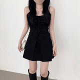 レースアップデニムレディワンピース