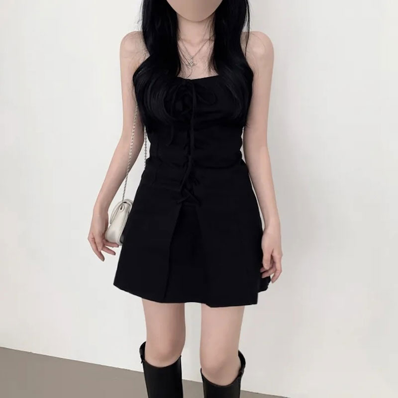 レースアップデニムレディワンピース