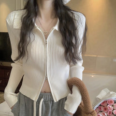 ジップ付きリブトップス