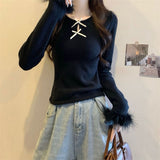 オープンダブルリボンファーニット