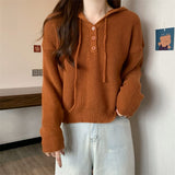 シンプルボタンニットフーディー