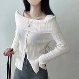 オフショルダーリブボタントップス