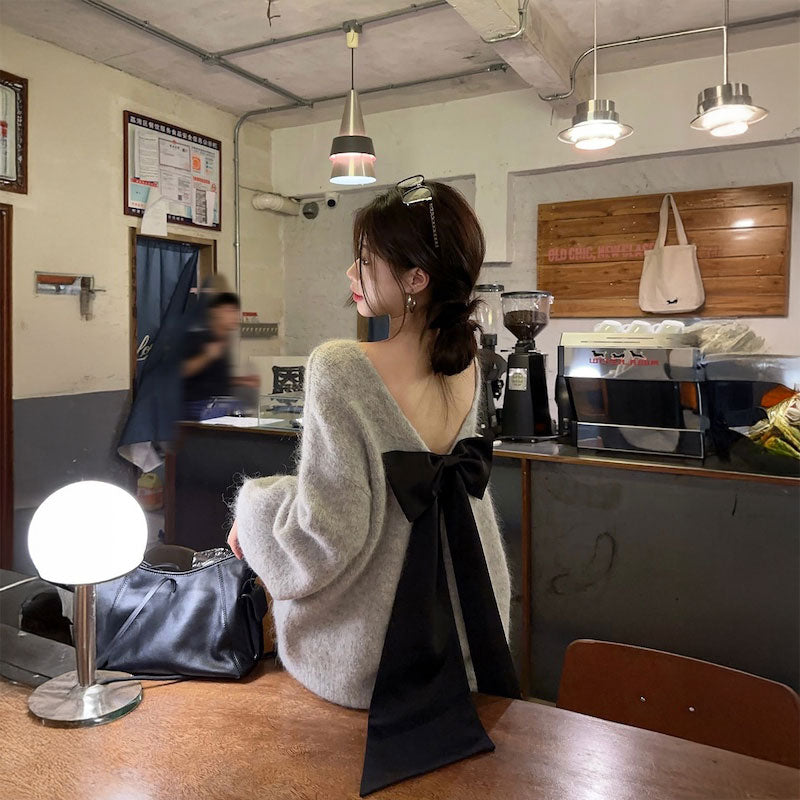 バックリボンモヘアニット