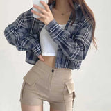 チェックカジュアルクロップドシャツ