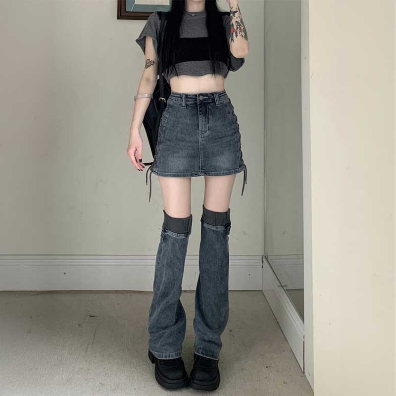 レースアップスカート&デニムレッグウォーマーSET