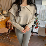 ビッグカラーワンボタンニット