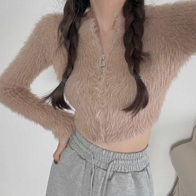 シャギーニットジップカーディガン